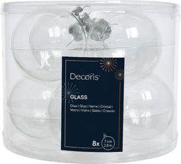 Kerstbal glas d7 cm transparant/irs 8st