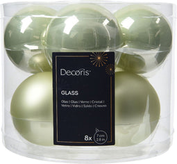 Kerstbal glas d7 cm wit mint 8st