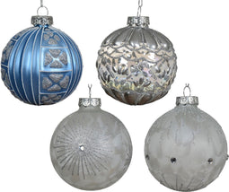 Kerstbal glas d8 cm blauw/wit a4