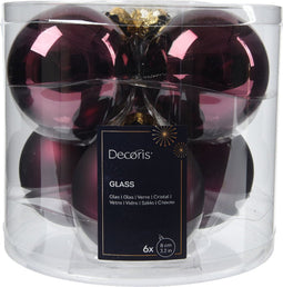 Kerstbal glas d8 cm donker mauve 6st