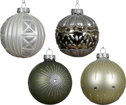 Kerstbal glas d8 cm groen/wit a4