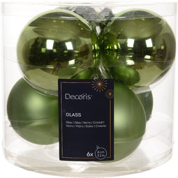 Kerstbal glas d8 cm groene thee 6st