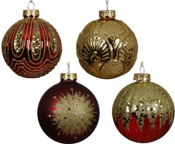 Kerstbal glas d8 cm rood/goud a4