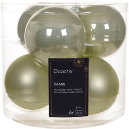 Kerstbal glas d8 cm wit mint 6st