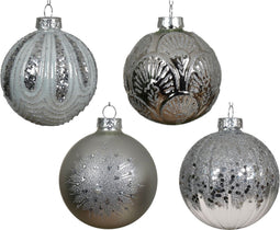 Kerstbal glas d8 cm wit/zilver a4