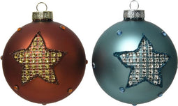 Kerstbal glas d8cm ster ambr/blw a2