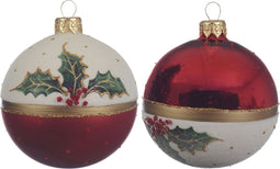 Kerstbal glas hulst d8 cm k.rood a2