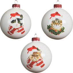 Kerstbal glas kat hoed d8 cm wit a3