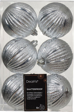 Kerstbal kunststof d8 cm zilver 6st