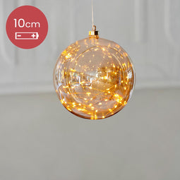 Kerstbal met 15 LED lampjes - 10cm - Amber glas
