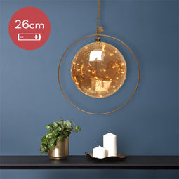 Kerstbal met jute touw en koperen ring - 40 LED lampjes - 26cm - Amber glas
