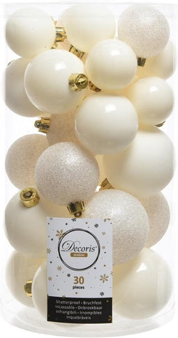Kerstbal plastic emaille-glit assorted wolwit
