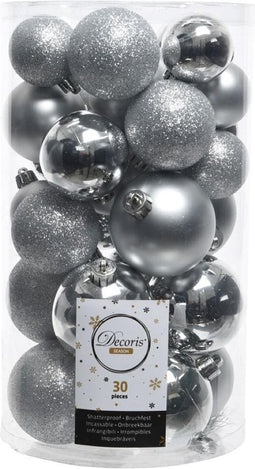 Kerstbal plastic gl-mt-glitter assorted zilver