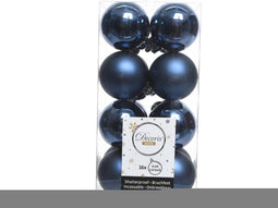 Kerstbal plastic glans en mat d4 cm nachtblauw 16st