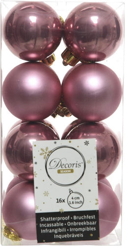Kerstbal plastic glans en mat d4 cm veloursroze 16st
