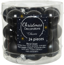 Kerstballen glas d2.5 cm zwart 24st kerst