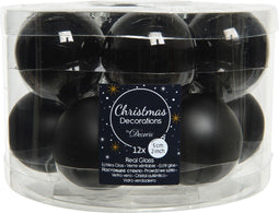 Kerstballen glas d5 cm zwart 12st kerst