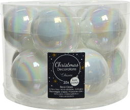 Kerstballen glas d6 cm wit/iris 10st kerst