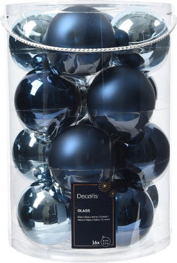 Kerstballen glas d8 cm blauw 16st
