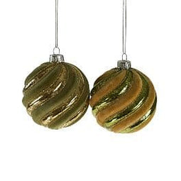 Kerstballen glas met Fluweel - Groen/Goud - Set van 2 - 8 cm - Werner Voss