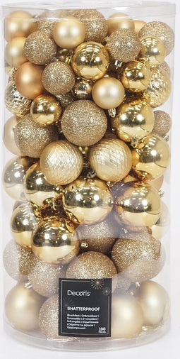 Kerstballen Mix 100 st. - Licht Goud