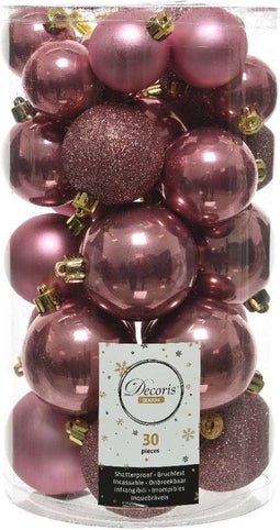 Kerstballen Mix 30 st. - Velours Roze