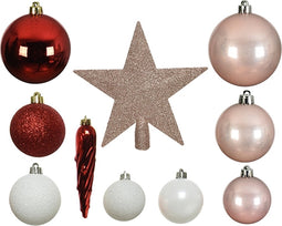 Kerstballen Mix 33 st. - Roze/Rood/Wit