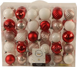 Kerstballen Mix 60 st. - Wit/Rood/Roze