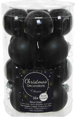 Kerstballen set 16-delig | glas | zwart | 3,5cm