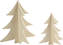 Kerstbomen, h: 13+18 cm, triplex, 2stuks