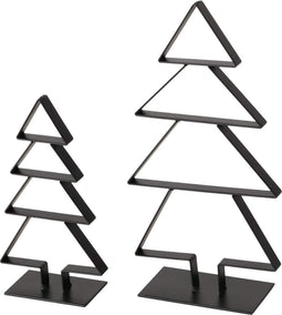 Kerstbomen set zwart metaal - 23 cm en 16,5 cm hoog - set van 2