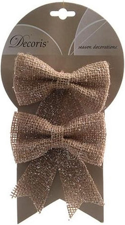 Kerstboom Strik Glitter 2 stuks - Naturel