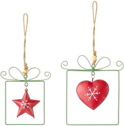 kerstboomhanger metaal - set van 2 - rood en groen - 10 en 13 cm - nuvole distoffa