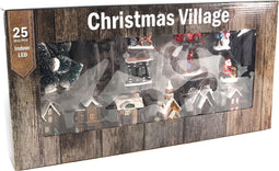 Kerstdorp set 25-delig winterlandschap huisjes en figuurtjes met verlichting - kersthuisjes/accessoires