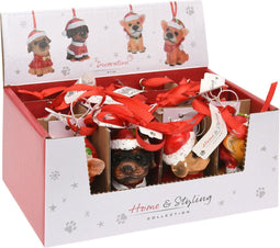 Kersthanger Hond met Kerstmuts, Set van 12 stuks
