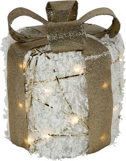 Kerstkado met 20 leds warm-wit sneeuw glittergoud