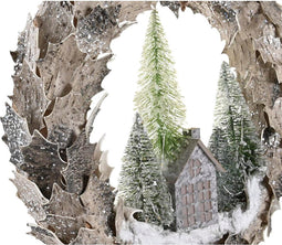 Kerstkrans DKD Home Decor LED Licht Huizen (46 x 7,5 x 46 cm)