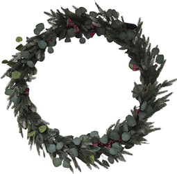 Kerstkrans met warme LED verlichting op batterij - 3 x AA - 80 lampjes - 8 functies en timer van 6 uur – Ø 90 cm