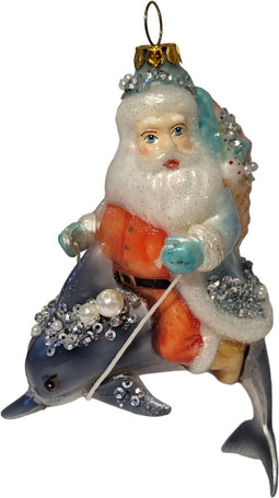 Kerstman op dolfijn kerstbal - Jack Mensinga Kerstcollectie