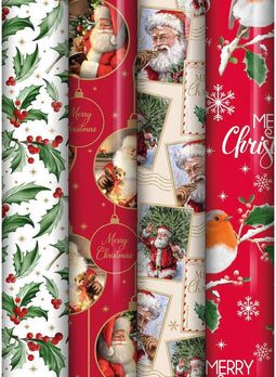 Kerstmis cadeaupapier kerstpapier - inpakpapier voor Kerst KE126 - 7 mtr x 70 cm - 4 rollen