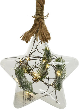 Kerstster met jute touw en 15 LED lampjes - 20cm - Helder glas