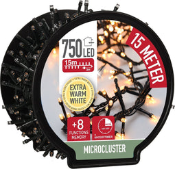 Kerstverlichting Clusterverlichting - op haspel - 750 leds - extra warm wit - 15 Meter - met timer