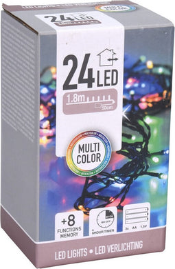 Kerstverlichting - gekleurd - 180 cm - 24 leds - Timer - Batterij