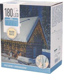 Kerstverlichting - IJspegel - Lichtgordijn - 6 meter - IJspegel - 180 LED's - Warm wit - voor binnen & buiten