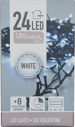 Kerstverlichting op batterijen - 8 functies - 24 LED's - 1.8 meter - Wit Licht