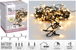 Kerstverlichting Warm Wit 96 LED - 7,5 Meter op batterijen (8 standen)