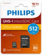 Philips Micro SDXC UHS-I U1 512GB - Class 10 - 80MB/s Leessnelheid - A1 Ondersteuning