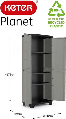 Keter Planet Hoge Kast - 3 planken - 68x39x173cm - Grijs/Zwart - Recycled Kunststof