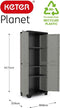 Keter Planet Hoge Kast - 3 planken - 68x39x173cm - Grijs/Zwart - Recycled Kunststof