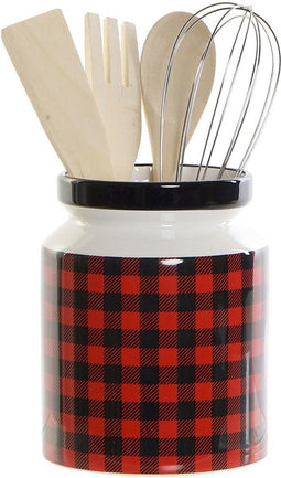 Keukengerei set van 4x stuks in Tartan look keukenhulp houder - Keuken spatels, pollepel en garde